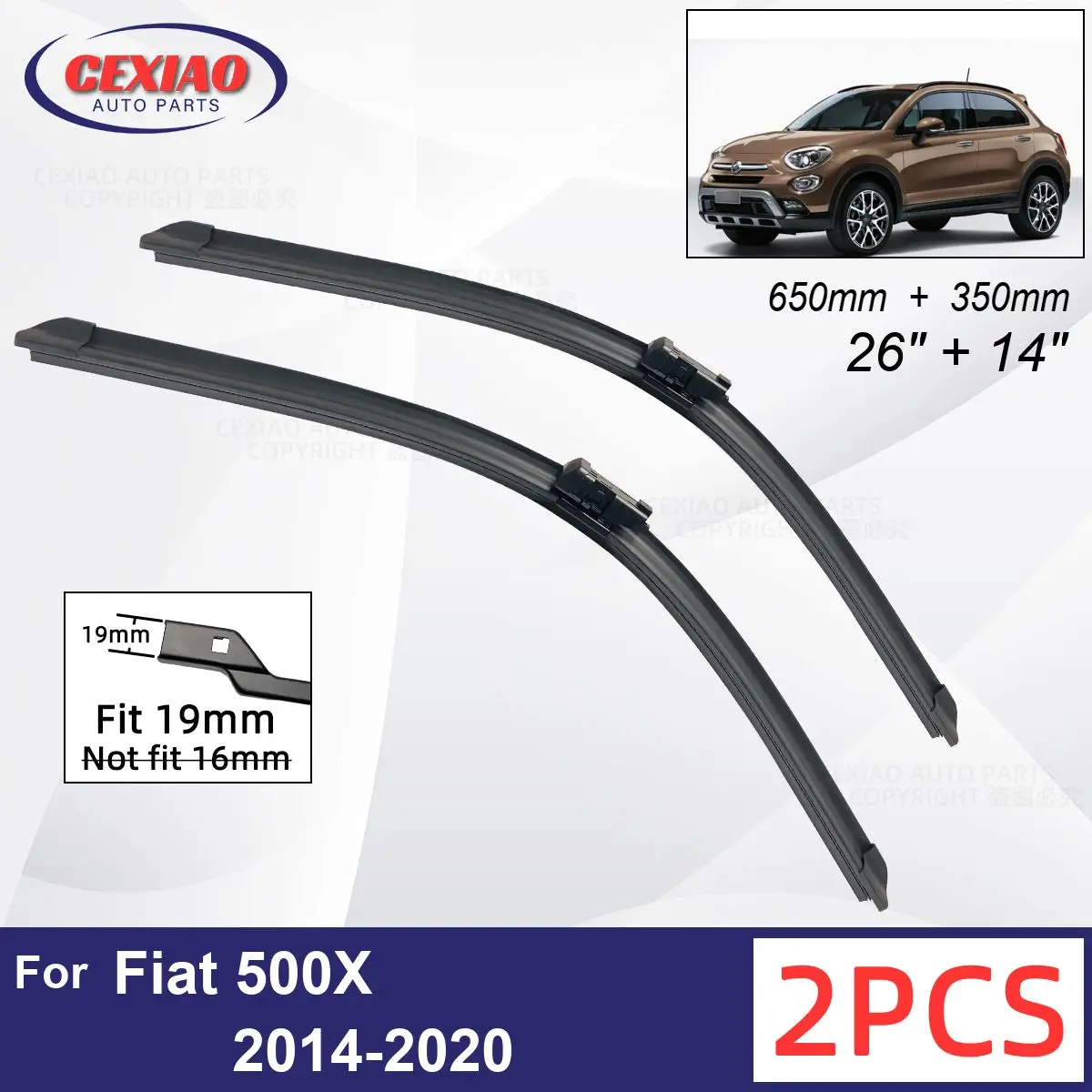 

Car Wiper For Fiat 500X 2014-2020 Front Wiper Blades Soft Rubber Windscreen Wipers Auto Windshield 26"+14" 650mm + 350mm