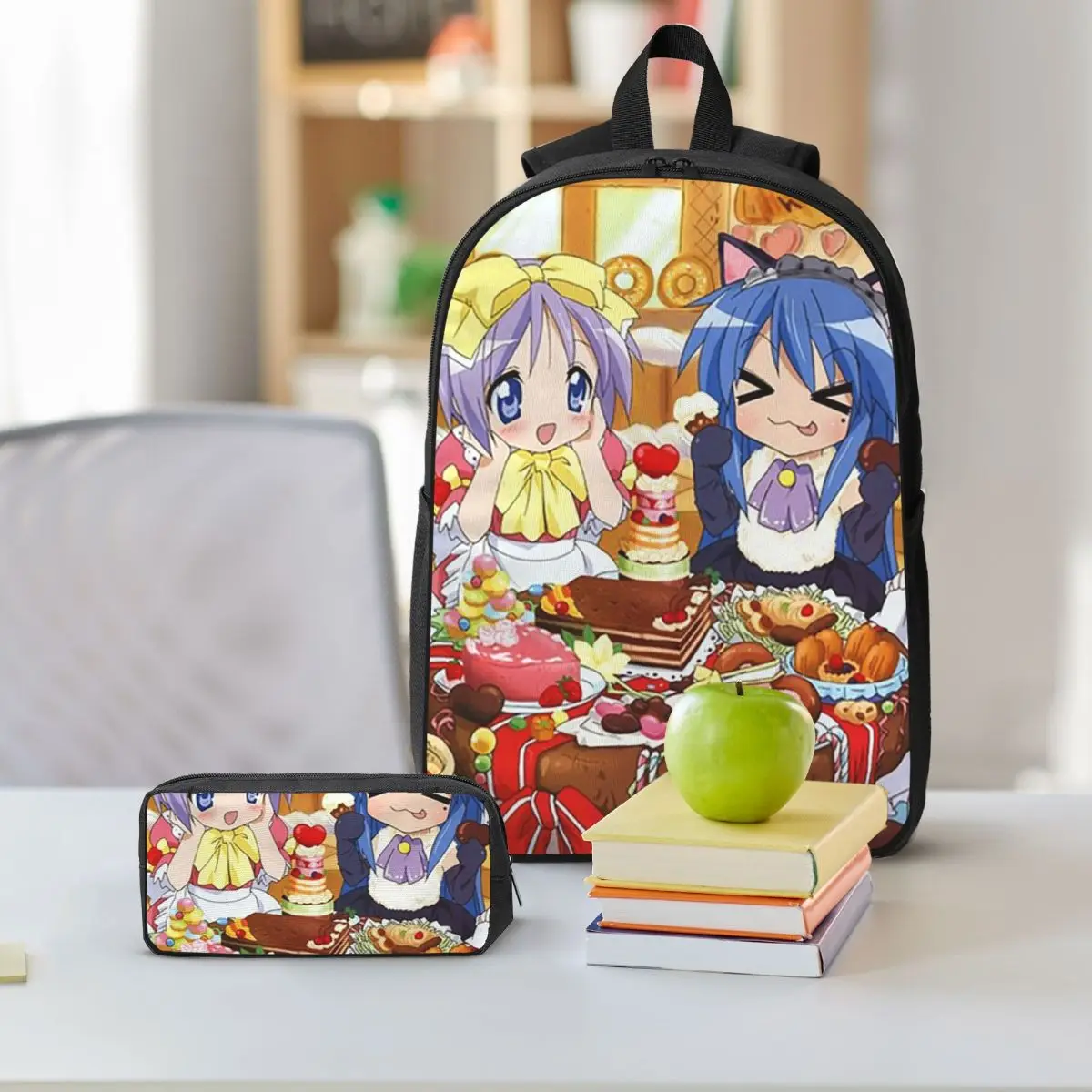 لاكي ستار أنيمي لاكي ستار أنيمي حقيبة الظهر صبي فتاة الكتب حقيبة مدرسية كمبيوتر محمول حقائب كتف 3ps معزول حقيبة الغداء مقلمة
