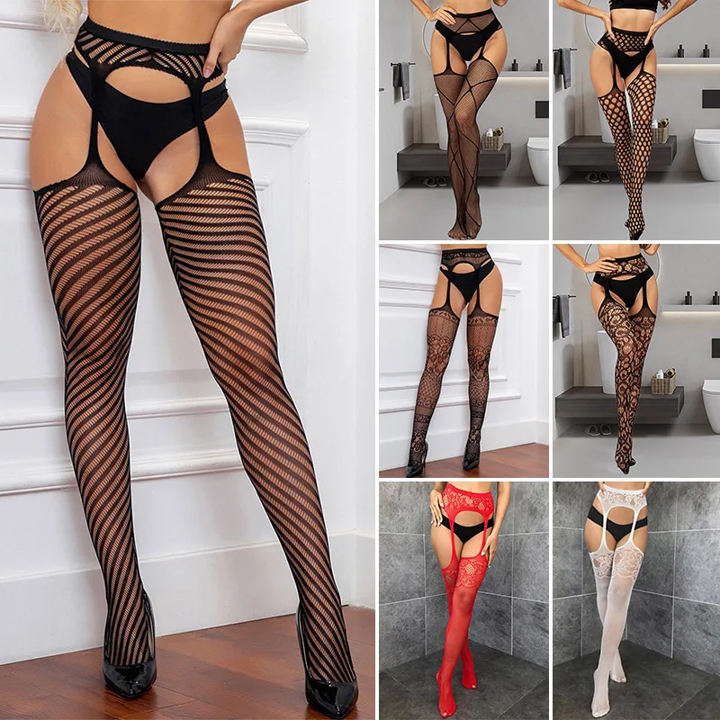 New Sexy Fishnet Bodysuit Women\'s Sheer Open Crotch Sex Clothes See-through Thigh-high Stocking Body Stockings Mesh Lace Hosiery