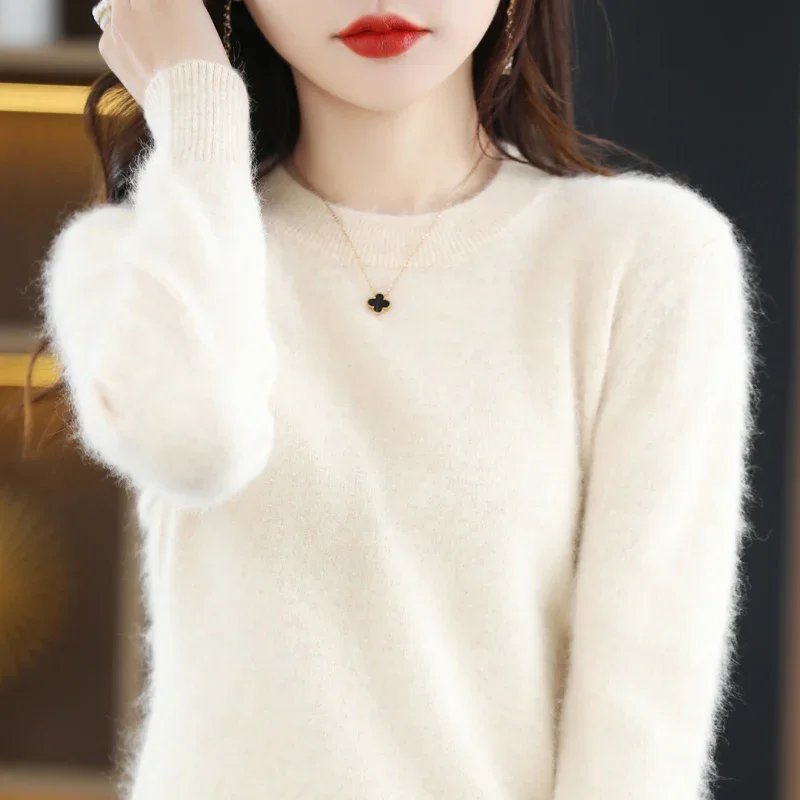 

Autumn And Winter New Women's Pure Mink Fleece Sweater Warm Fashion Round Neck Pullover Solid Color Light Luxury Loose Top G130