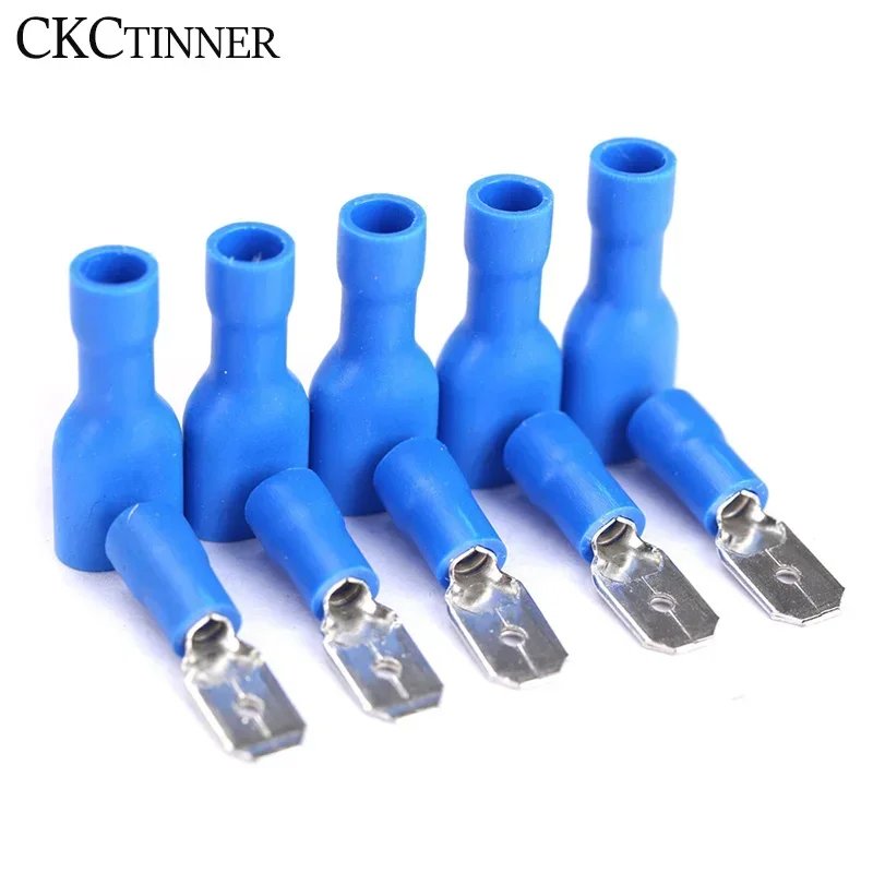 100pcs 50pcs FDFD2-250 MDD2-250 6,3mm azul 16-14AWG conector de Cableado aislado Terminal crimpado Spade