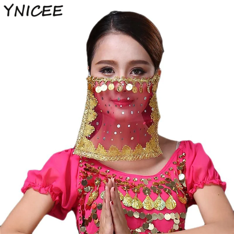 Women Belly Dance Tribal Face Veil Bollywood Face Veil Beaded Masquerade Mask India Dance Accessories Face Veil Arabic Princess