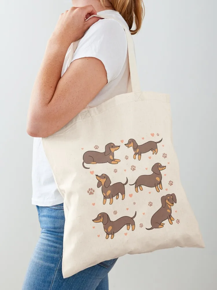 

Dachshund chocolate and tan pack - a cute cartoon dachshund dog illustration pattern for dachshund owners Tote Bag