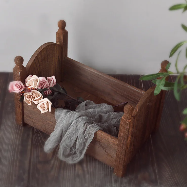 Accesorios de fotografía para bebés, cuna para estudio fotográfico, cama pequeña de madera para recién nacidos, luna llena, Retro, accesorios para fotos antiguas