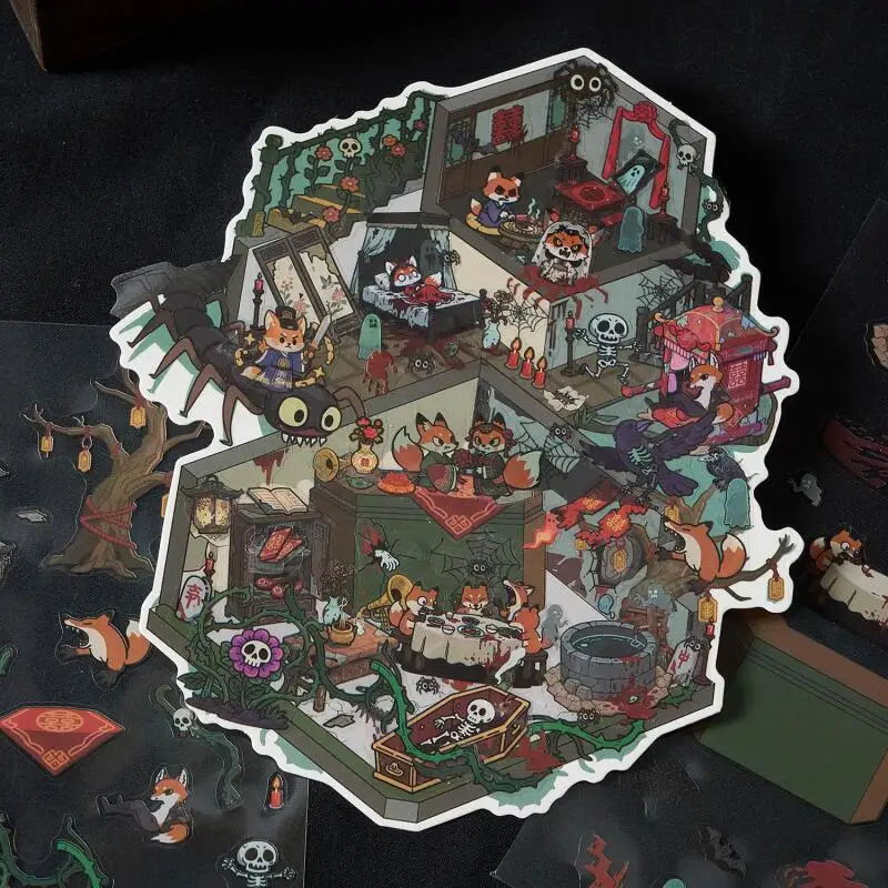 بطاقة عاشق 3 قطع [سلسلة رعب صغيرة] ملصقات المناظر الطبيعية مادة ثلاثية الأبعاد متحف مهجور حورية البحر معهد البحوث قلعة الدم