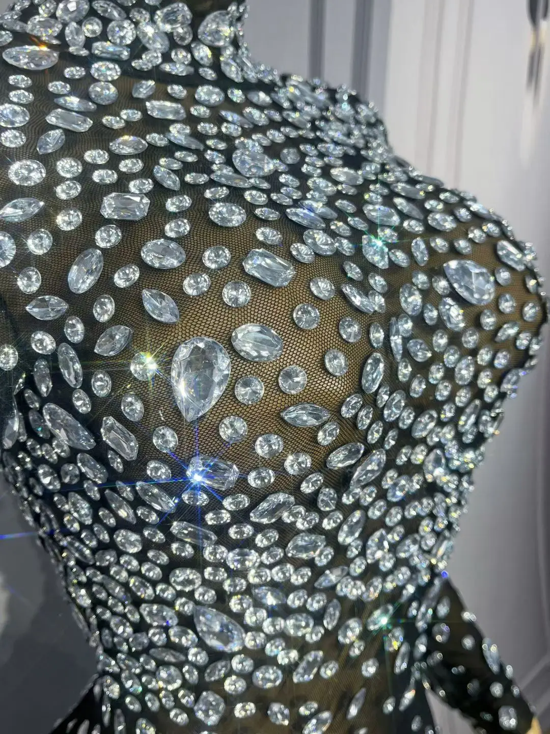 Dashuijing-vestido de noche elegante de gama alta para mujer, vestido de malla con perspectiva Sexy plateada y diamantes, vestido de cóctel para banquete de cumpleaños