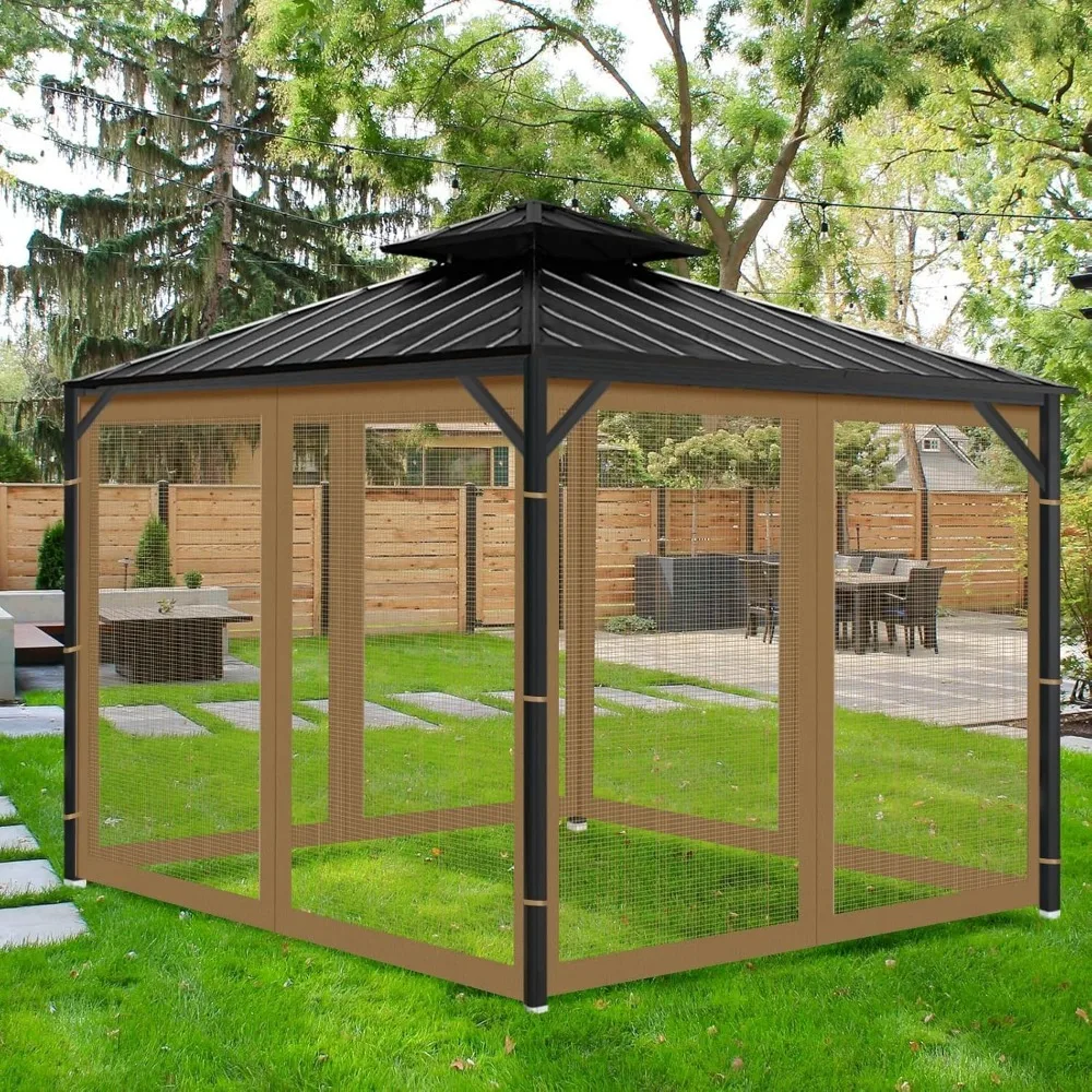 Mosquitera de repuesto universal para cenador, pantalla de red de malla para exteriores de 10' x 12', pared lateral de 4 paneles con cremallera