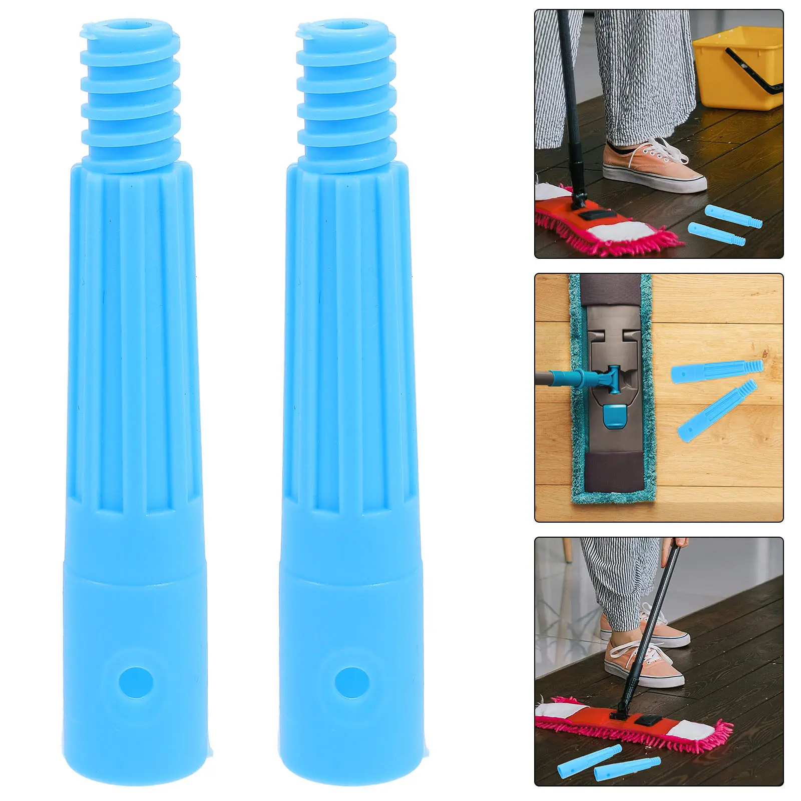 2Pcs Replacement Extension Pole Adapter Tip Plastic Threaded Broom Handle End Secure Stable Connection Household Cleaning Tools