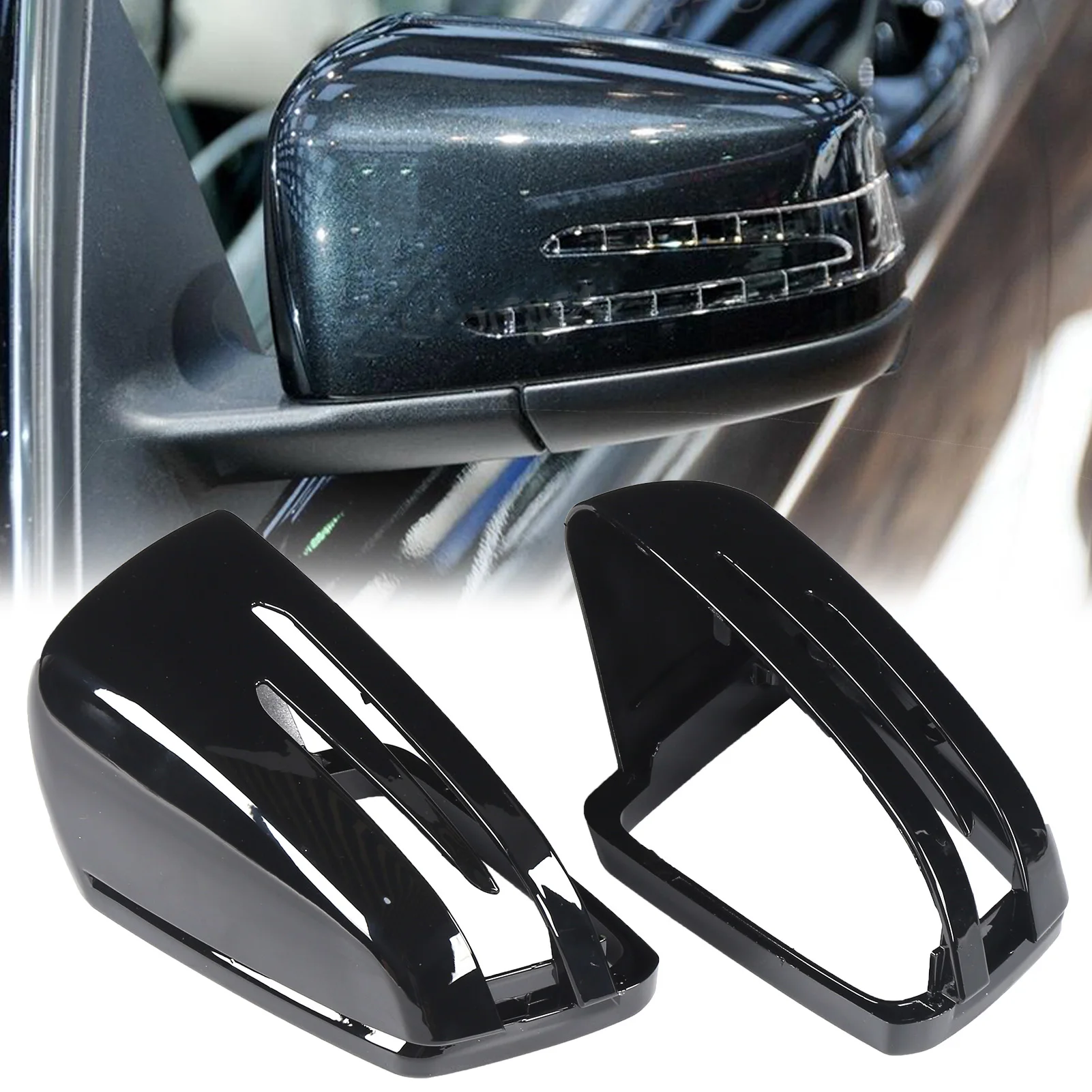 

1 пара накладок на зеркала заднего вида, глянцевые черные, из АБС-пластика, с защитой от царапин, для Mercedes-Benz A, C, E-класса W176, W204