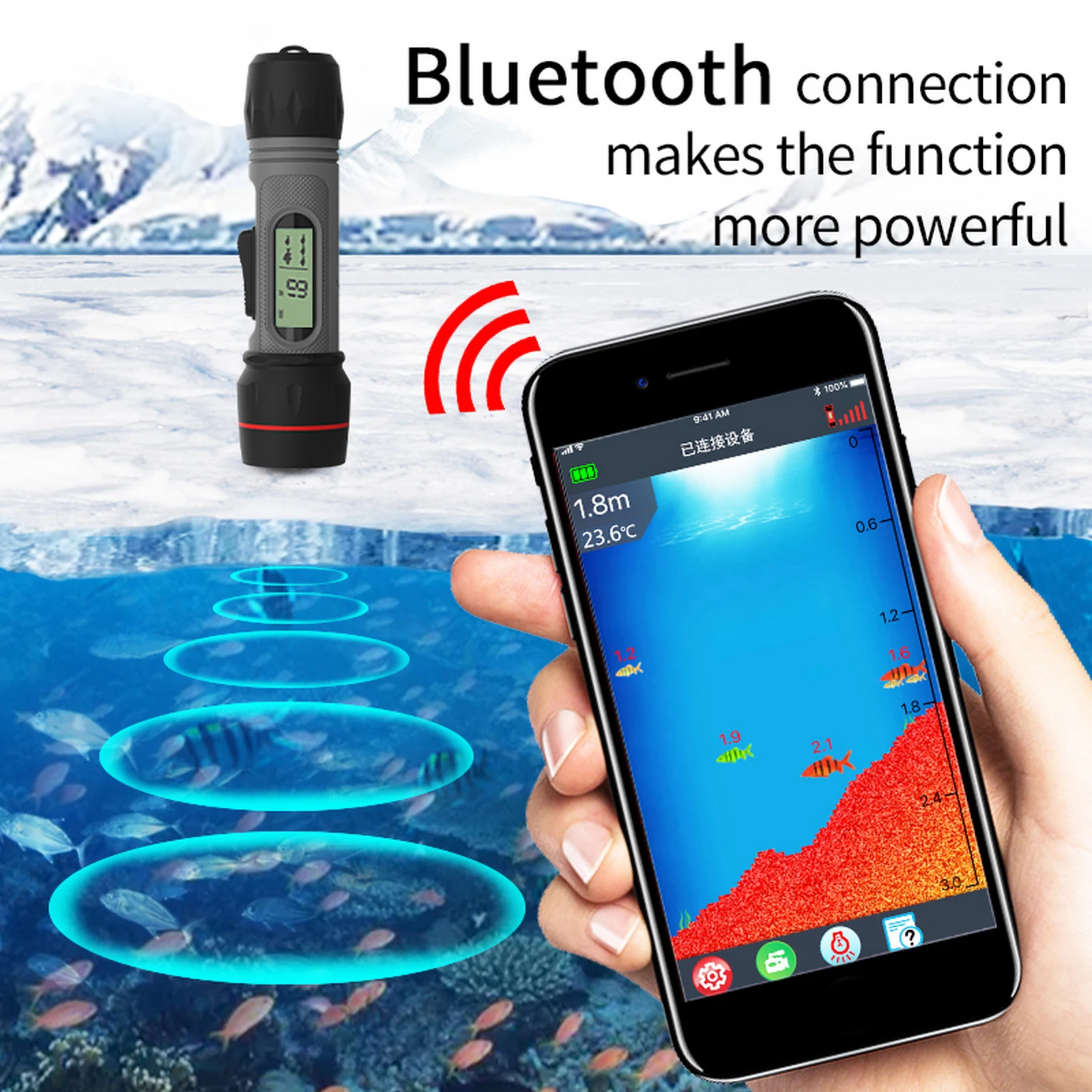 

Erchang Wireless Fish Finder Recharegable Echo Sounder 90M Depth Portable Waterproof Sonar For Winter Ice Fishing F12B