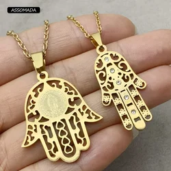 ASSOMADA Hand Of Fatima Pendant Necklace 2022 Women Men Chain Gold Color Zircon Hamsa Hand Charm For Jewelry Making Supplies