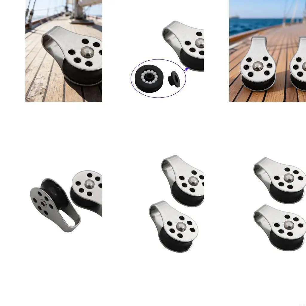 Single Pulley Block Set of 2 Stainless Steel Ball Bearing Rope Guide with Top Loop for Boat Rigging Repair Tasks H9EE