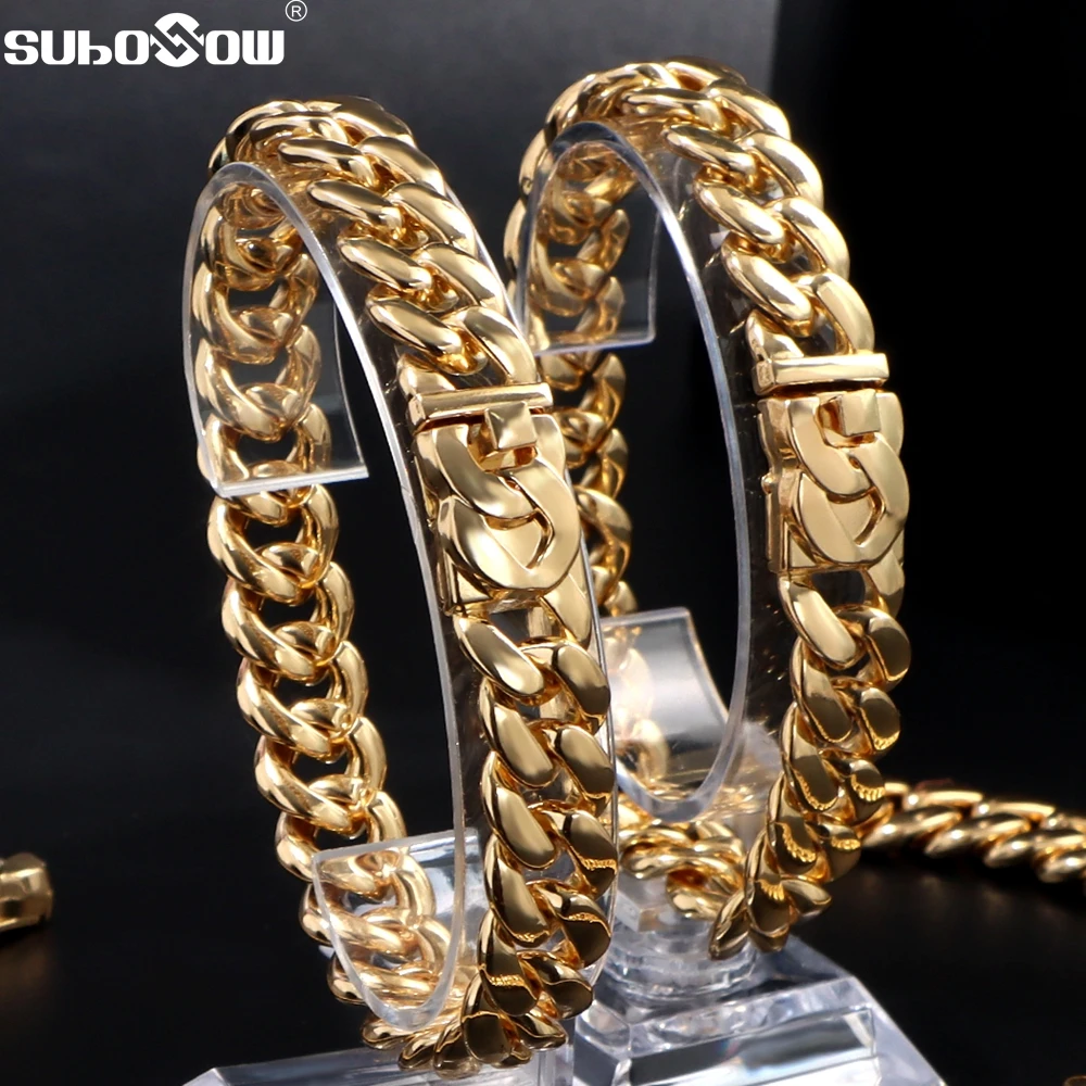 

Men Women Hip Hop Golded Plated Cuban Link Chain Metal Bracelet Bling Iced Out Rhinestone Paved Miami Cuban Chain Jewelry Gift