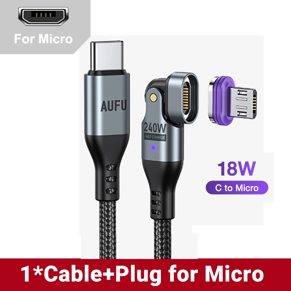 AUFU 16pin 180 Drehen Magnetische Kabel 240 W Schnelle Lade Micro USB Typ C Kabel Für iPhone Xiaomi Samsung Magnet USB Telefon Kabel