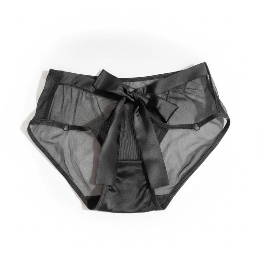 French Style Large Bow Women Panties Thin Transparent Underwear Low Waist Lingerie Mesh Briefs Summer