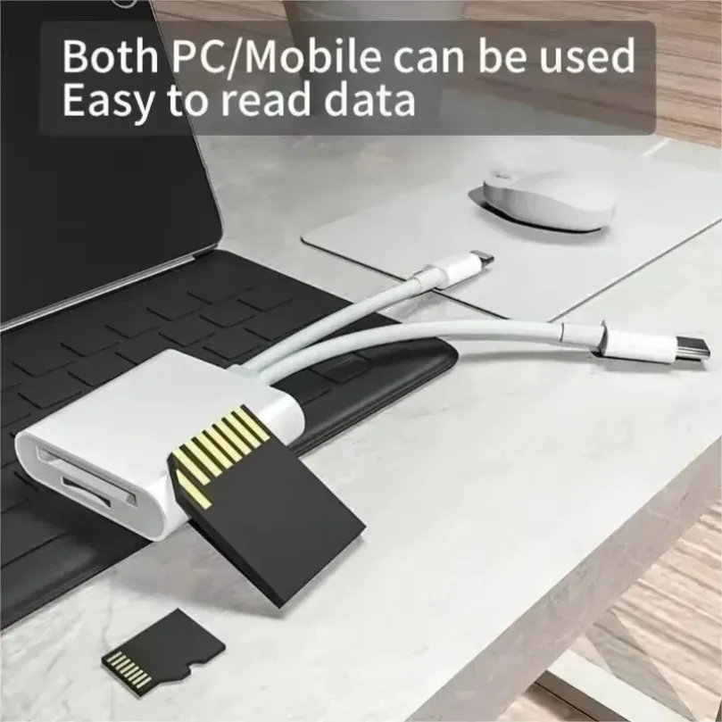 Dual Interface SD TF Card Reader Lightning & Type-C Adapter Fast Data Transfer for iPhone iPad MacBook Laptop Camera Home Office
