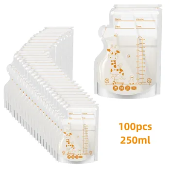 250 ml 100 stks Moedermelk Opbergtas Zelf Staande Babyvoeding Opslag Containers Geen Lek Melk Vriezer Zakken Veilig Feed BPA Gratis