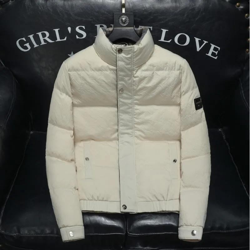 

Мужская модная короткая куртка-пуховик с воротником-стойкой, в клетку, 90% белый утиный пух, приталенный крой, зимняя верхняя одежда в городском стиле