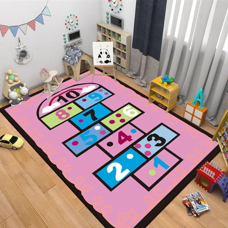 VIKAMA Kids Hopscotch Game Rug Early Learning Alphabet Number Play Mat Non Slip Soft Bedroom Carpet Educational Home Decor