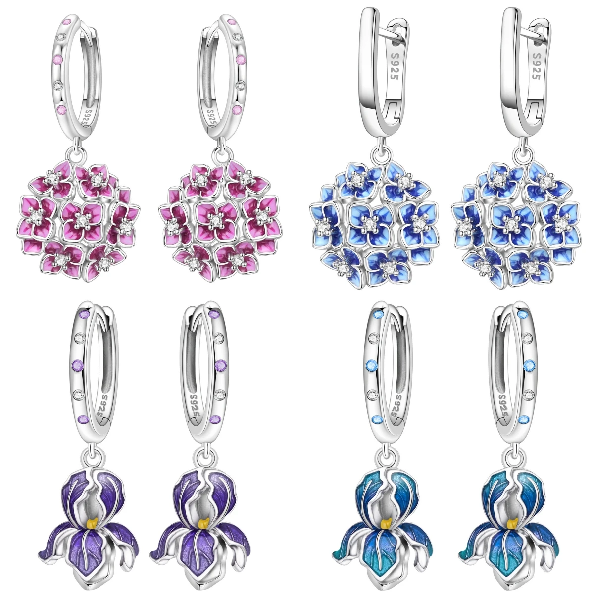 Orstarry 925 Sterling Silver Purple Hydrangea Flowers Earrings Original Jewelry Drop Earrings Jewelry Party Anniversary Gifts
