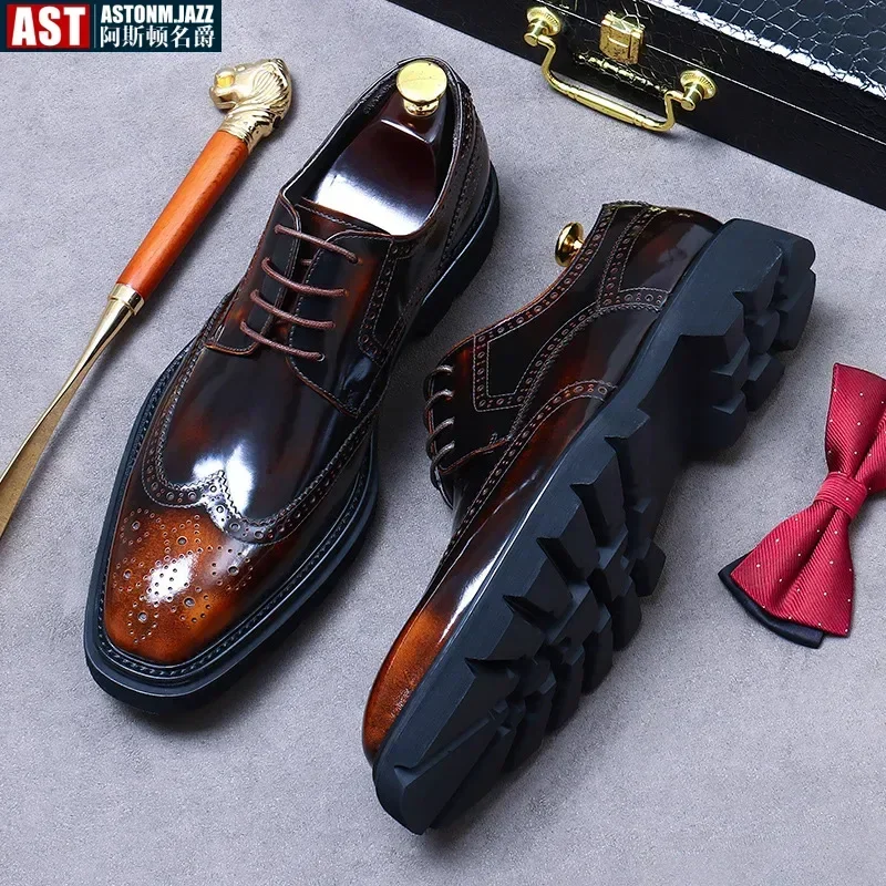 Мужские модельные туфли из лакированной кожи в стиле ретро, роскошные качественные туфли ручной работы из натуральной кожи, весенние броги 202, свадебные туфли для мужчин