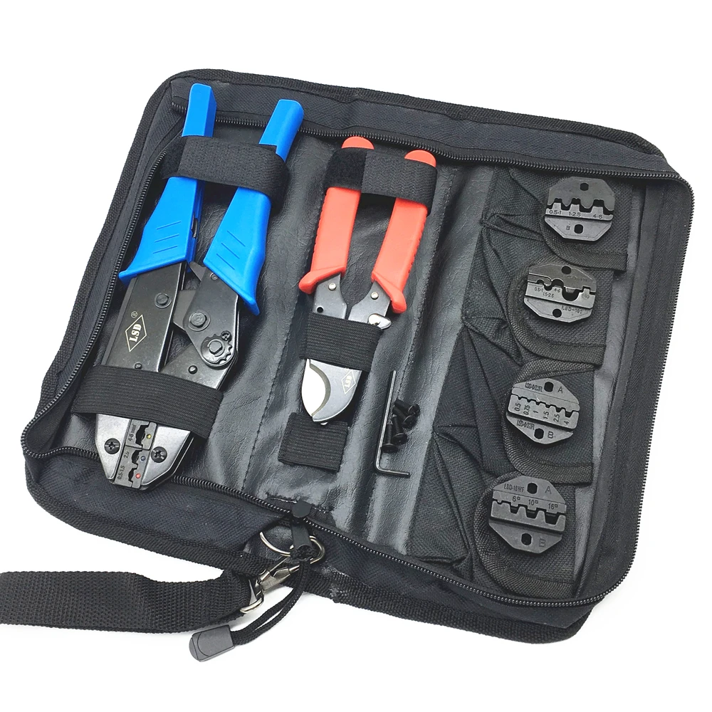 Crimping tools kit hand tool set for crimp terminals and connector with cable cutter pliers replaceable dies LS-K03C