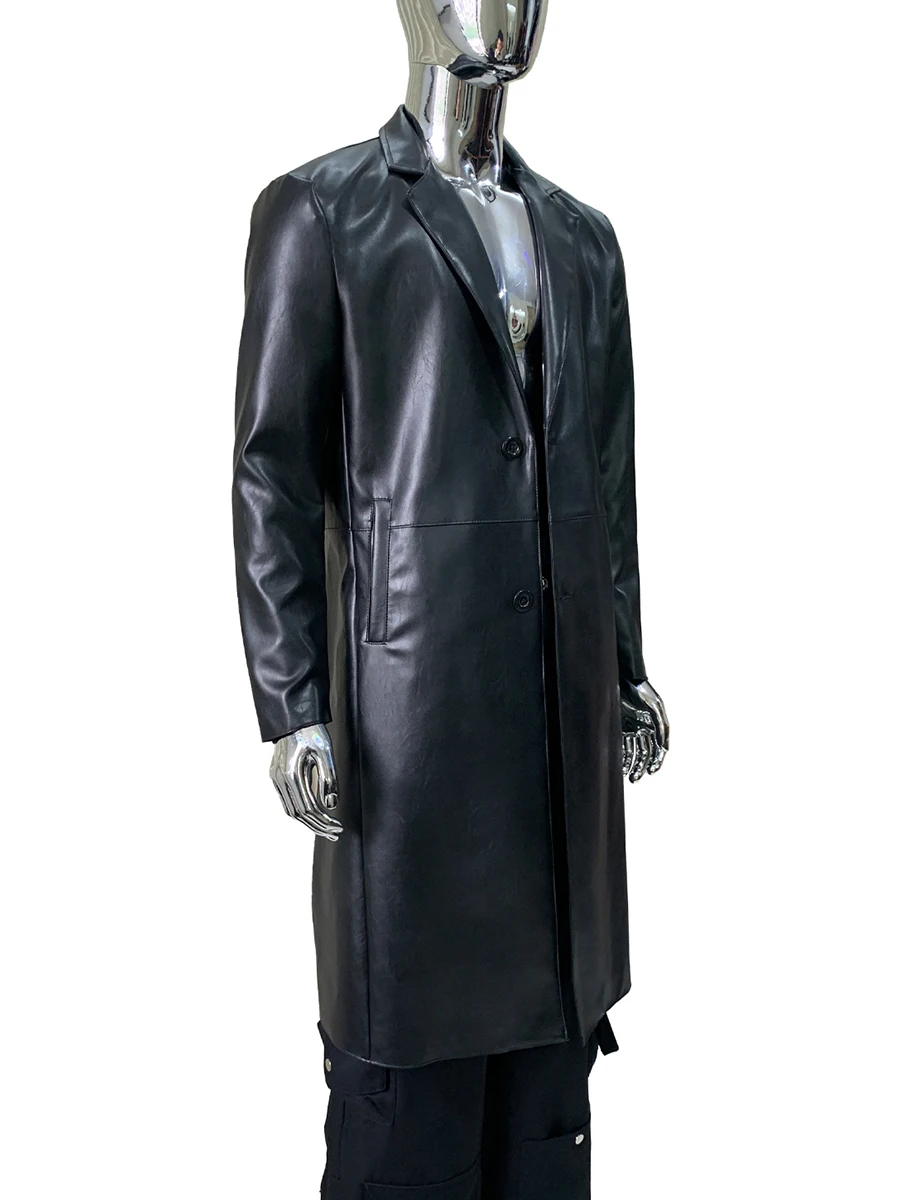 

Spring Autumn Fitted Black Mens Pu Leather Blazer Jacket Long Sleeve Single Breasted Elegant Chic Luxury Designer Clothes 2025