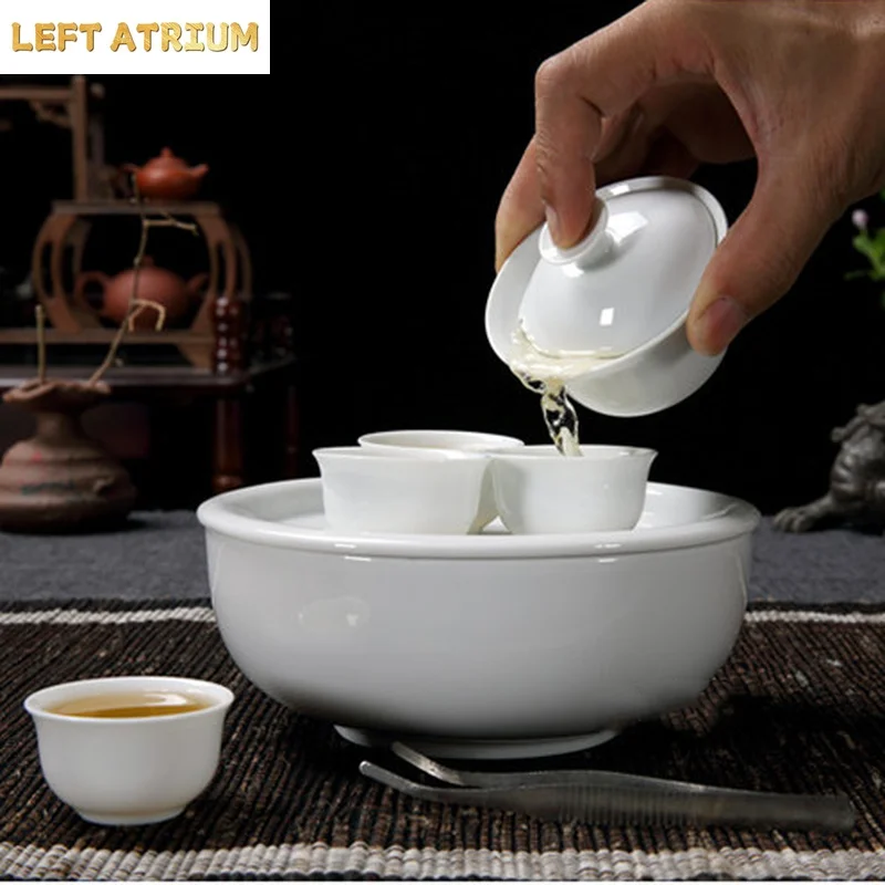 Travel Tea Set Red Storage Bag Portable Purple Sand Cup Pot Ceramics Round Tea Tray Kung Fu Tea Utensils 7 Piece Set Teaware
