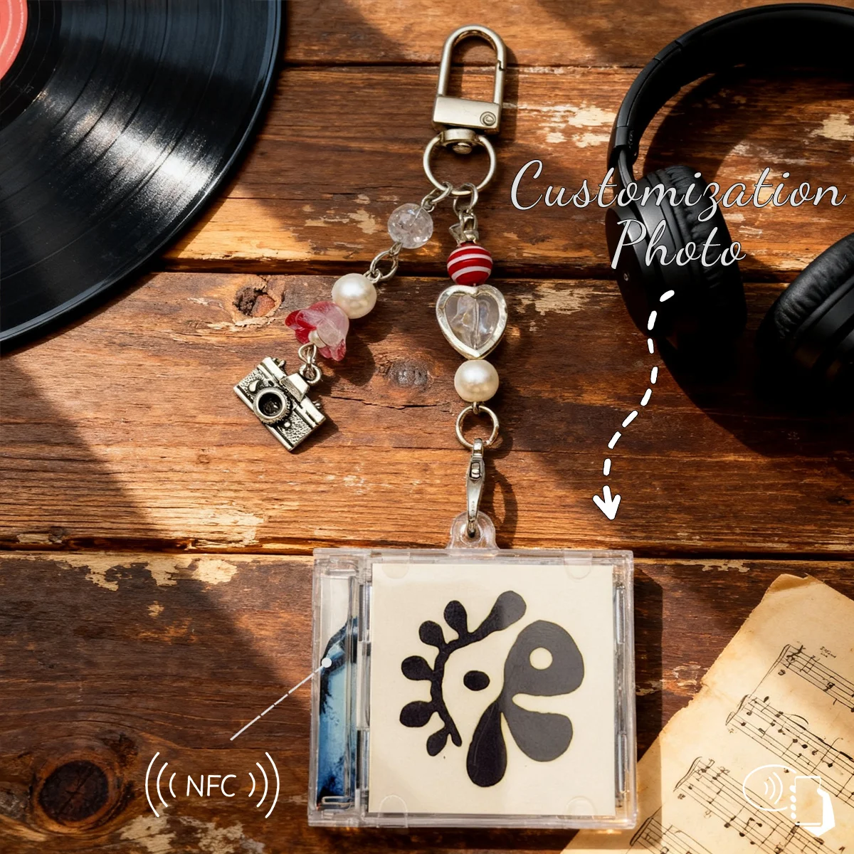 Custom NFC Mini CD Case Keychain, Personalized Photo Playable Music Camera Charm, Souvenir Gift for Music Lovers