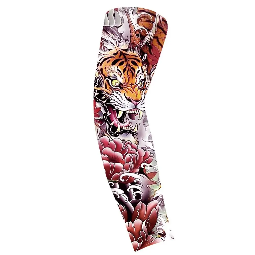 Flower Arm Pattern Flower Arm Tattoo Sleeve Breathable Thin Men Sunscreen Sleeve UV Protection Sunscreen Ice Silk Arm Sleeve