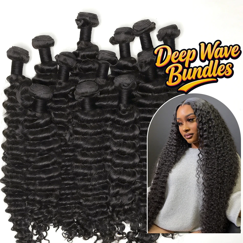 

30 40 Inches Deep Wave Human Hair Bundles Remy Hair Extensions Unprocessed 1 3 4 Bundle Curly Natural Color Brazilian Hair Deal
