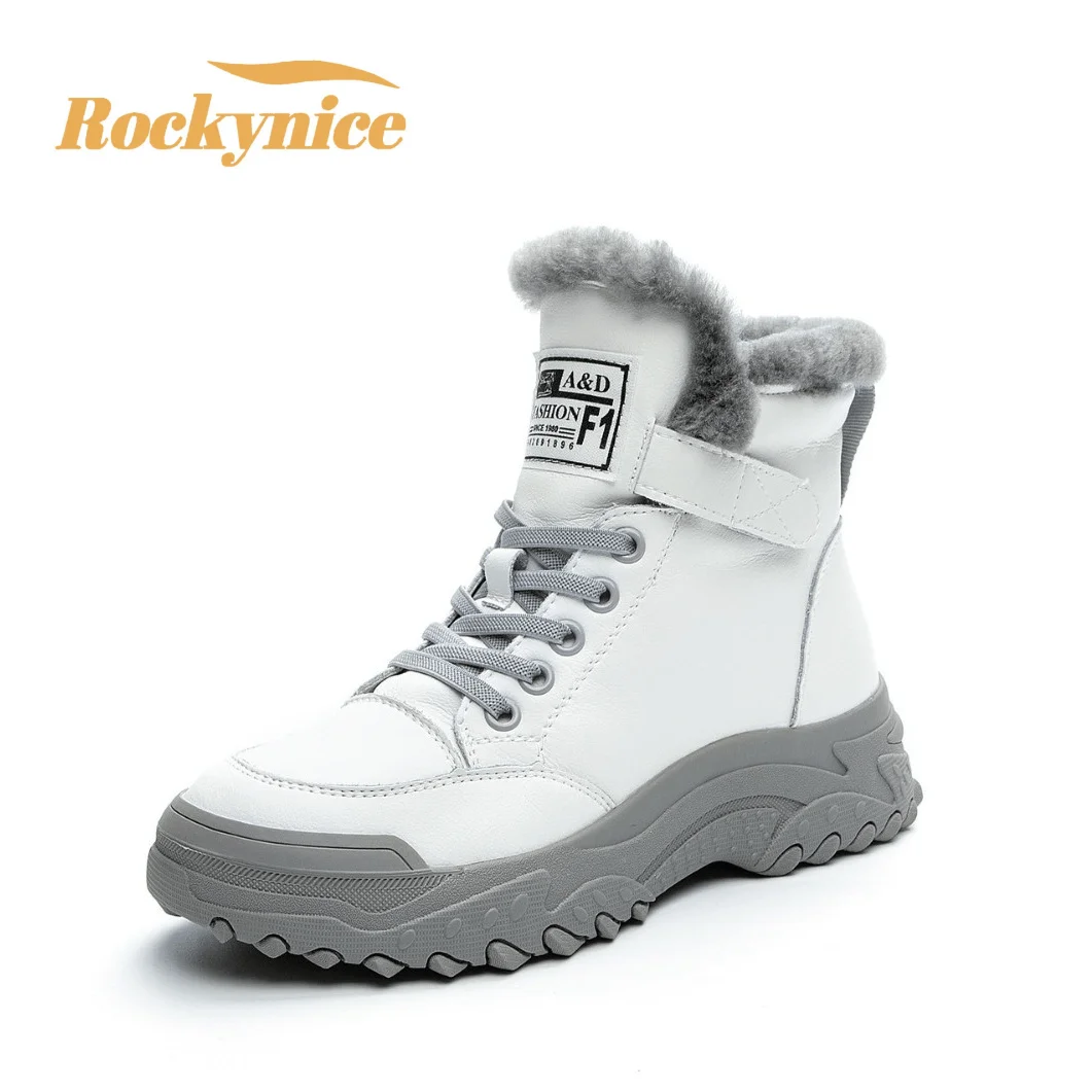 

New Winter Genuine Leather Shoes for Women Designer Luxury Warm Fur Snow Boots Short Plush Cotton Shoes Ankle Boot Tennis Female