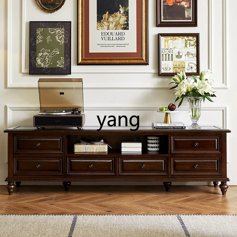 

LMM all solid wood TV cabinet storage retro living room coffee table combination light luxury simple and beautiful countryside