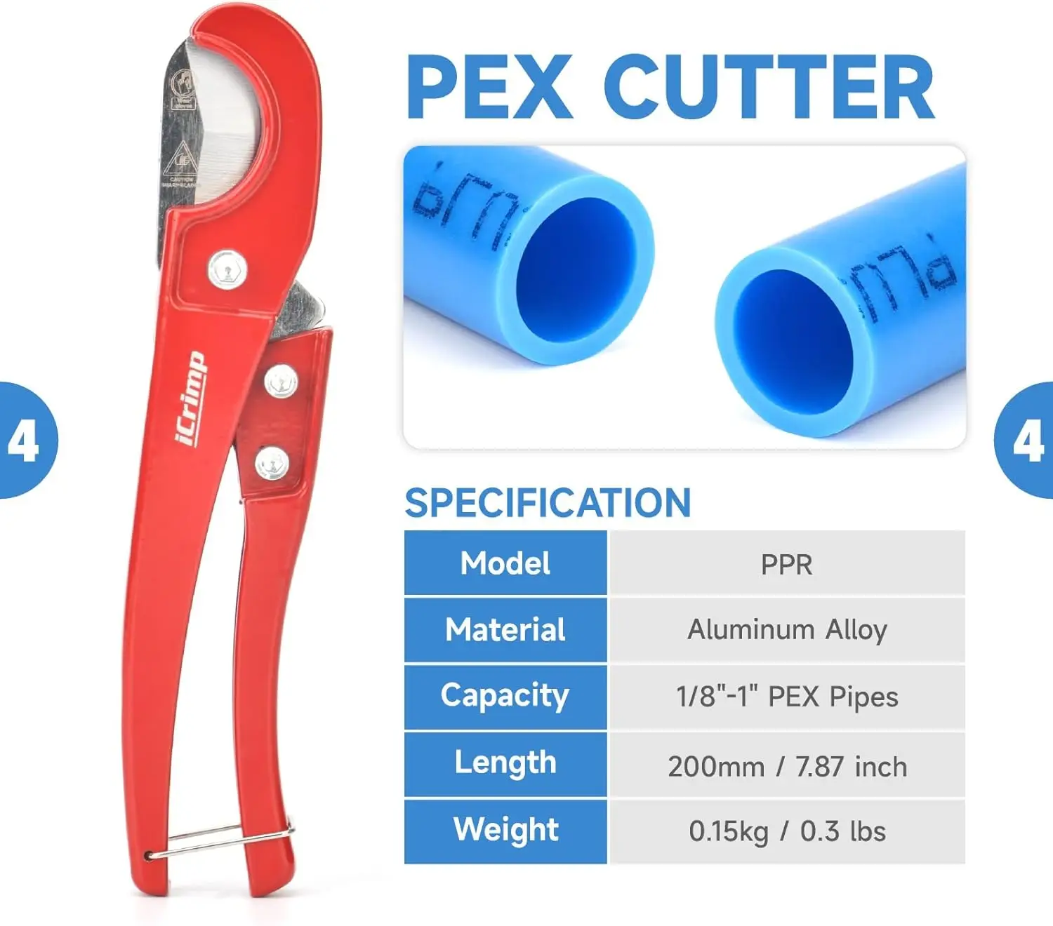 Professional PEX Crimping Tool Kit with Cutter & Ring Remover for 1/2'' & 3/4'' Copper Rings, Meets ASTM F1807 Standard