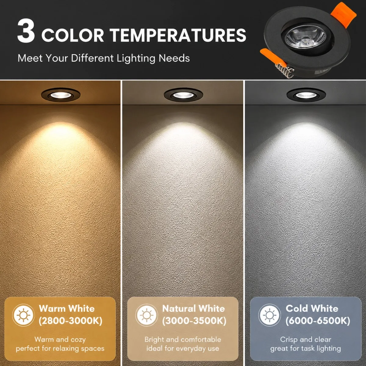 JOYINLED Adjustable LED Recessed Downlight, Mini COB Ceiling Spot Light Spotlight for Bedroom Kitchen Commercial Indoor Lighting