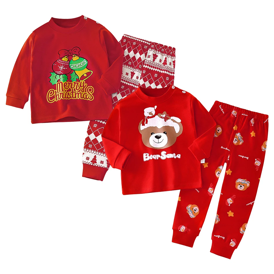 Kids Warm Underwear Set Children Thermal Long Sleeve Christmas Pajamas For Boys Girls Santa Reindeer Winter Soft Comfy Sleepwear