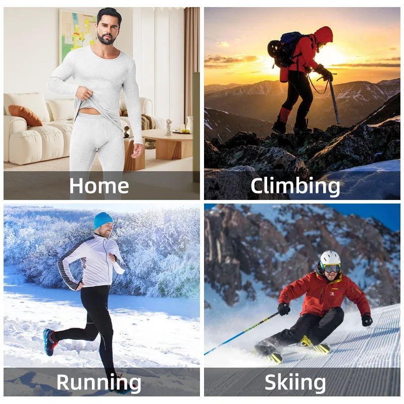 Slimbelle Men's Long Johns Set Winter Thermal Underwear Set Thermo Compression Long Sleeve Top Breathable Round Neck Base Layer