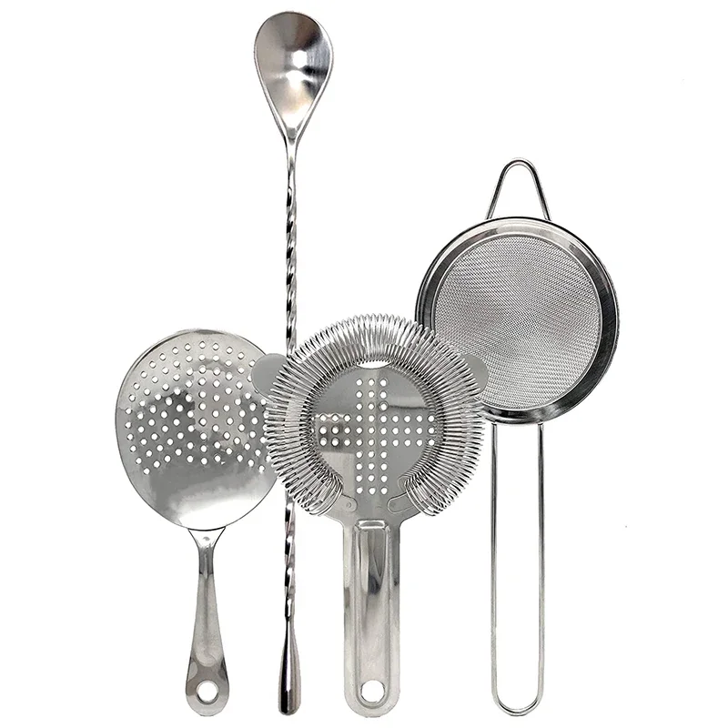 Cocktail Strainers Set, Stainless Steel Bar Tools with Stirring Spoon, Hawthorne/Julep/Fine-Mesh Strainer & Optional Jigger