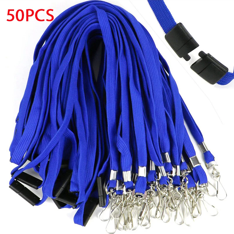 

50pcs/lot Separable Safety Buckle Lanyards Wholesale of Black Blue Red Safety Neck Rope For Card Holder Badge Keychain ID Card