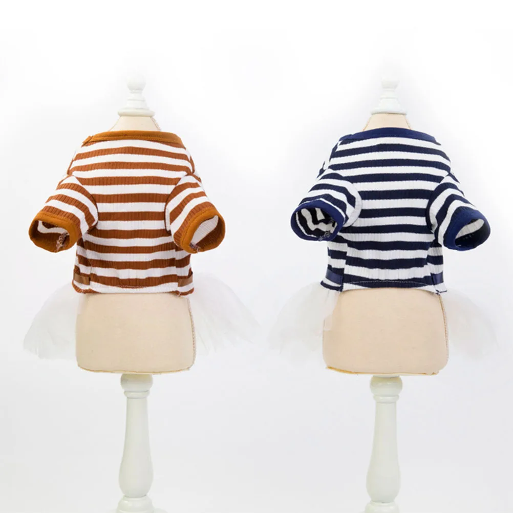 

Cotton Pet Clothes Dress Fashion Stripe Gauzy Skirt Puppy Dog Supplies Coffee S Durable Comfortable Outdoor Walking Photo