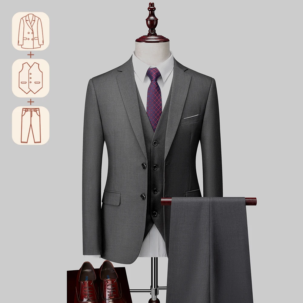 

Men's Suit Three-Piece Suit (Jacket, Vest, Pants) Business Casual Formal Work Clothes, Groom Wedding Suit, Solid Color Prom Suit