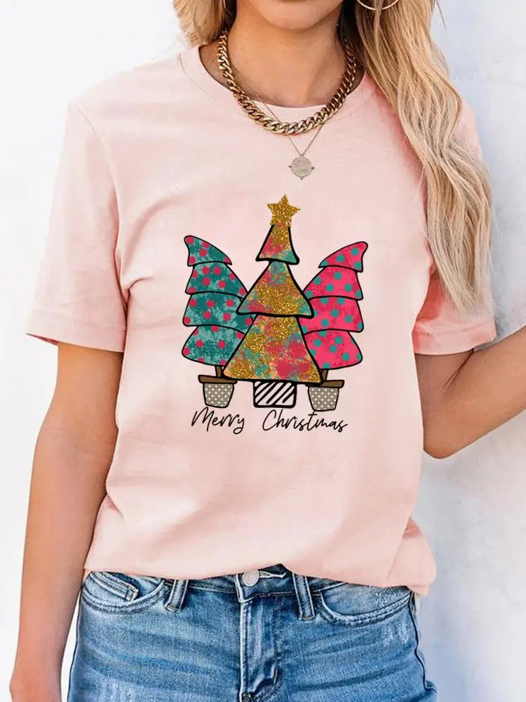 

Tree Watercolor Letter 90s Tee Clothes Top Print T Shirt Christmas Women New Year Short Sleeve Fashion Basic Graphic T-shirts