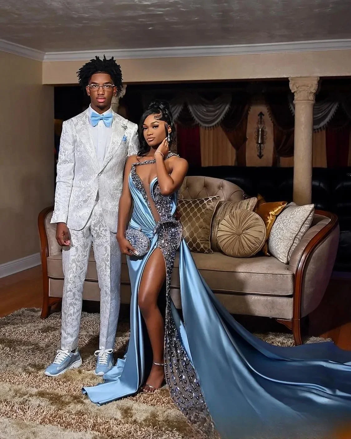 Real 2026 Prom Dresses for Black Women Illusion One Shoulder Beaded Pearls Sequined Lace Side Split Evening Dresses Customized