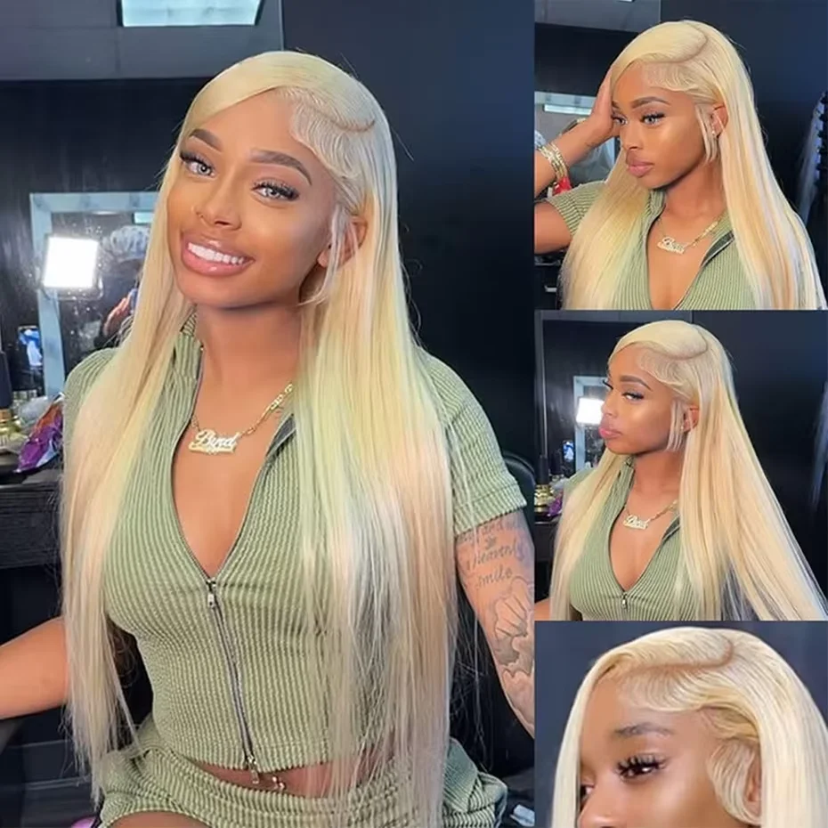 32 inch 180%Density Human Hair Wig 613 Honey Blonde Colored Lace Front Wigs Straight Human Hair 13x6 HD Lace Frontal Wig For Black Women