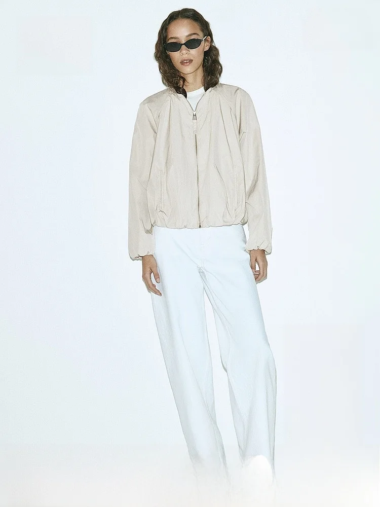 Spring 2026 H&M Women's Pilot Jaet Bubble Hem Zipper ket Loose Fit Polyester Nylon Cotton Blend ort Outerwear