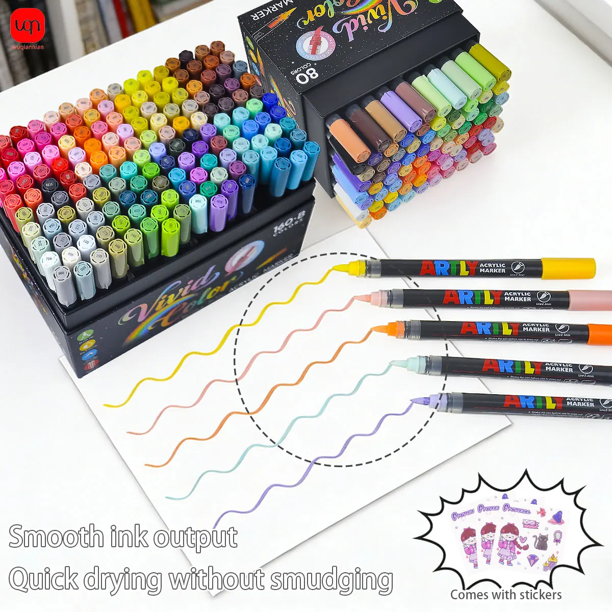 

WQN-40/80/160 Colored Acrylic Soft Brush Marker Ink Control Quick-Drying Waterproof Acrylic Brush For Wood,Metal, Art Supplies