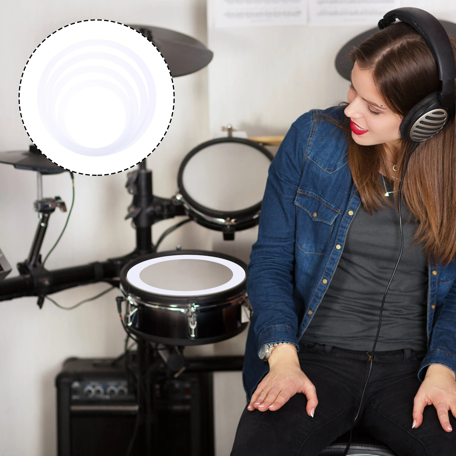 

4pcs White 12/13/14/16in Drum Practice Mute Rings Polyacid Film Head Dampeners Kids Drum Kit Parts Accessories