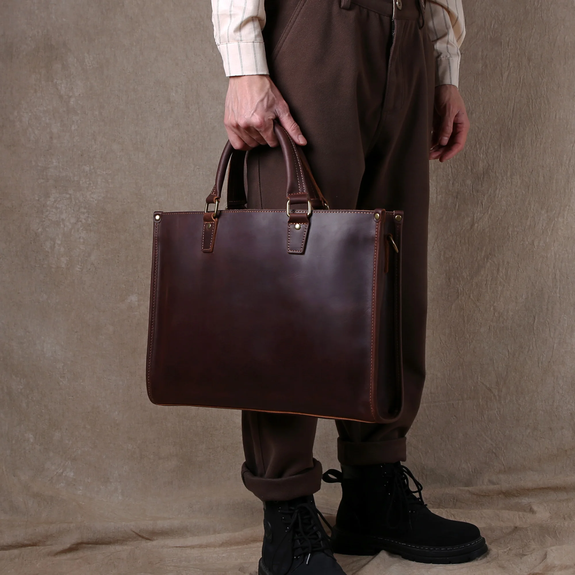 Original Ultra-Simple High Quality Men's Leather Document Baotou Layer Cowhide Computer Bag Business Trip Office Handbag