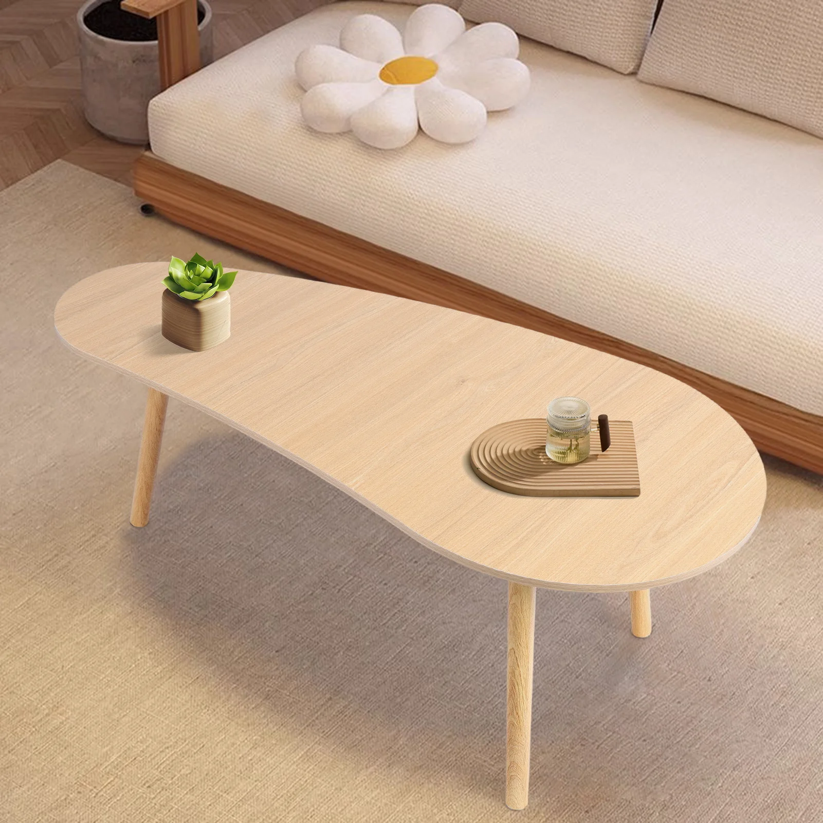 Small Coffee Table, Mid Century Modern Tea Table, Living Room Center Minimalist Display Coffee Table with Mango Shape