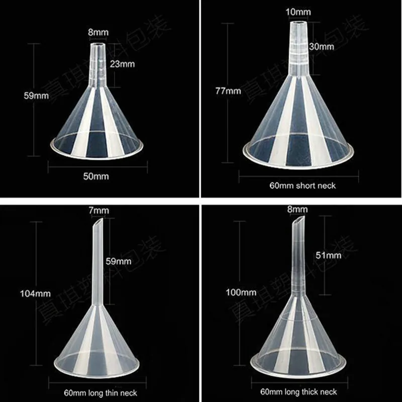 8pcs/set lab 30mm 50mm 60mm 75mm 90mm 120mm Diameter Triangle funnel Laboratory Clear White Plastic Conical Funnel